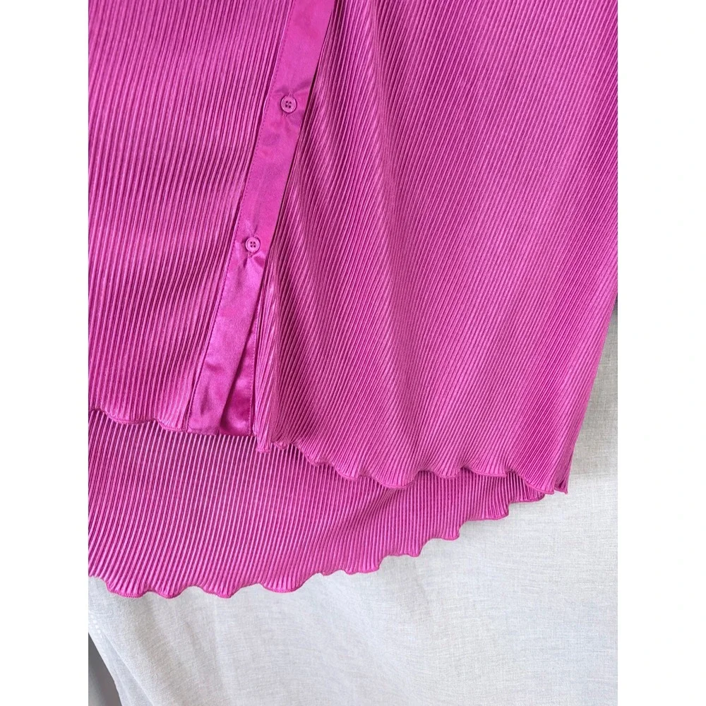 12th Tribe Magenta Pink‎ Plisse Pleated Shirt Dress Oversized Tunic L